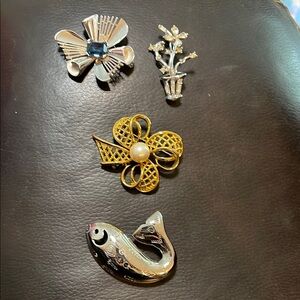 Crown Trifari and Trifari Elegant Silver and Gold Brooch Set